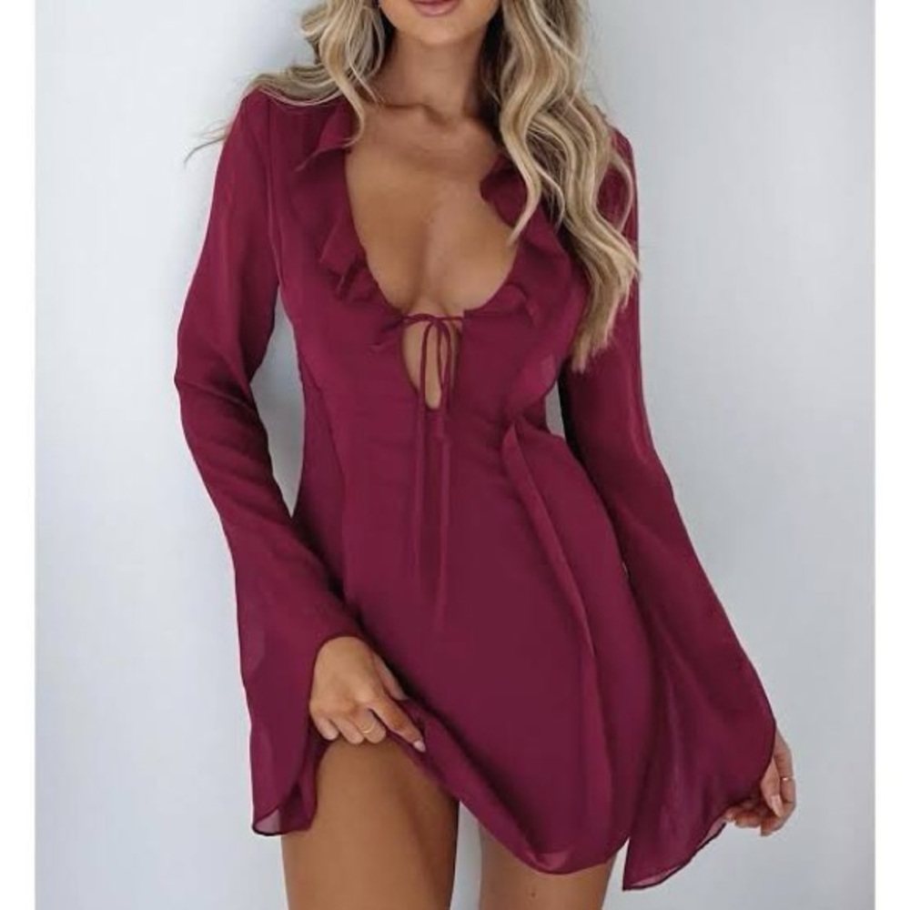 White Fox Falling to Pieces Mini Dress in Burgundy